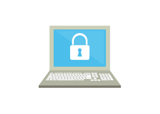Graphic of a laptop with a padlock on screen depicting security