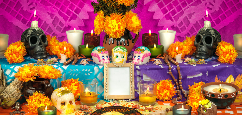 Photo of a colourful Day of The Dead altar