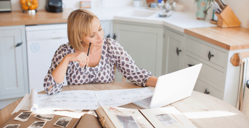 woman searching through records