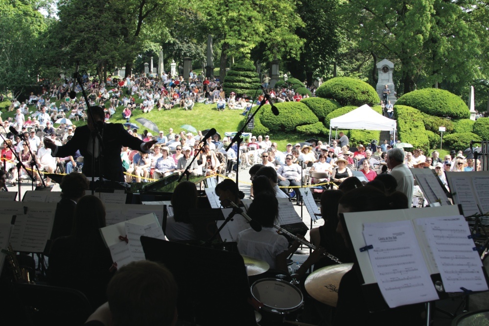 Photo of a classical concert in a cemetery