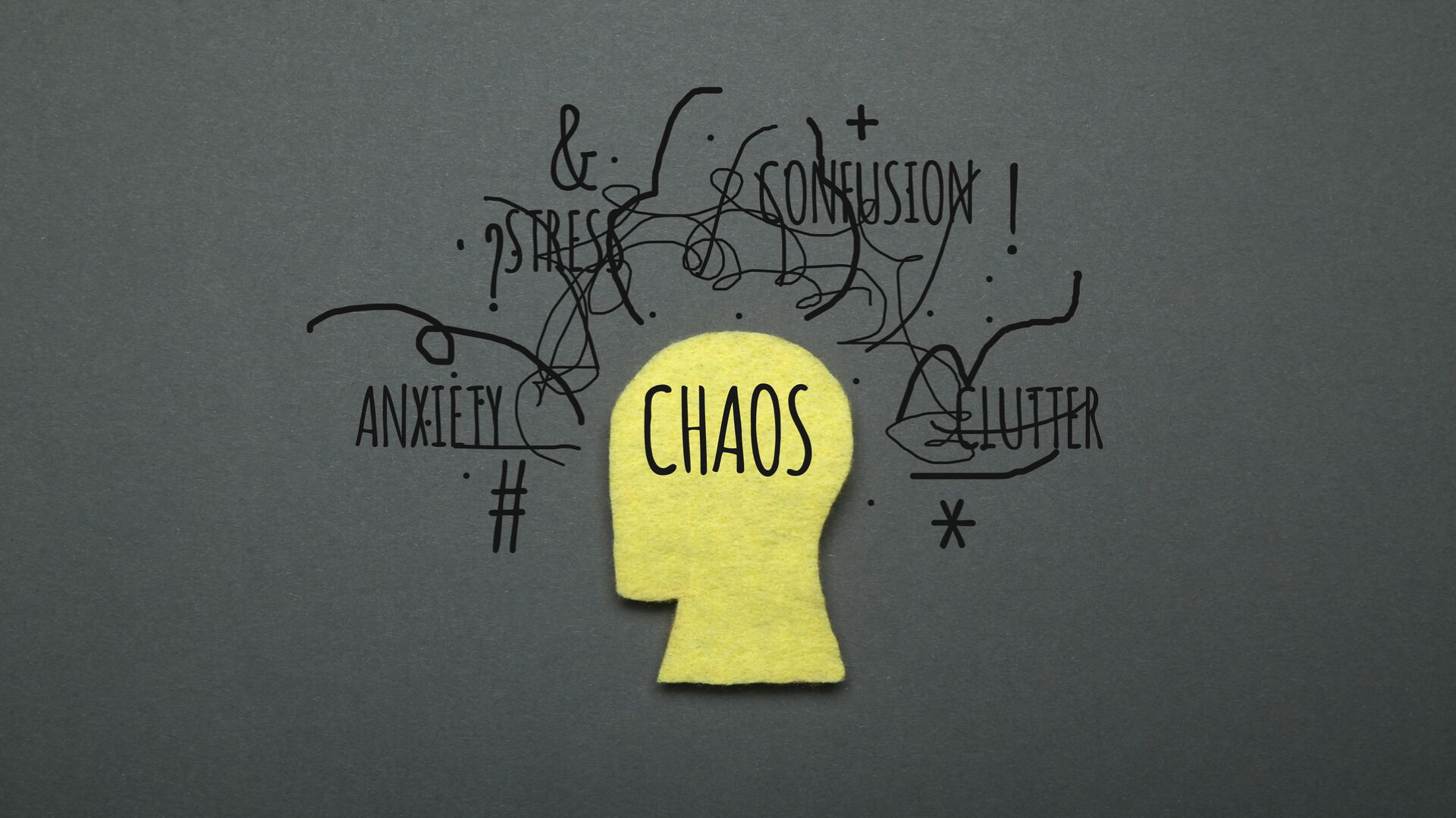 Graphic of a head and the word chaos written in it